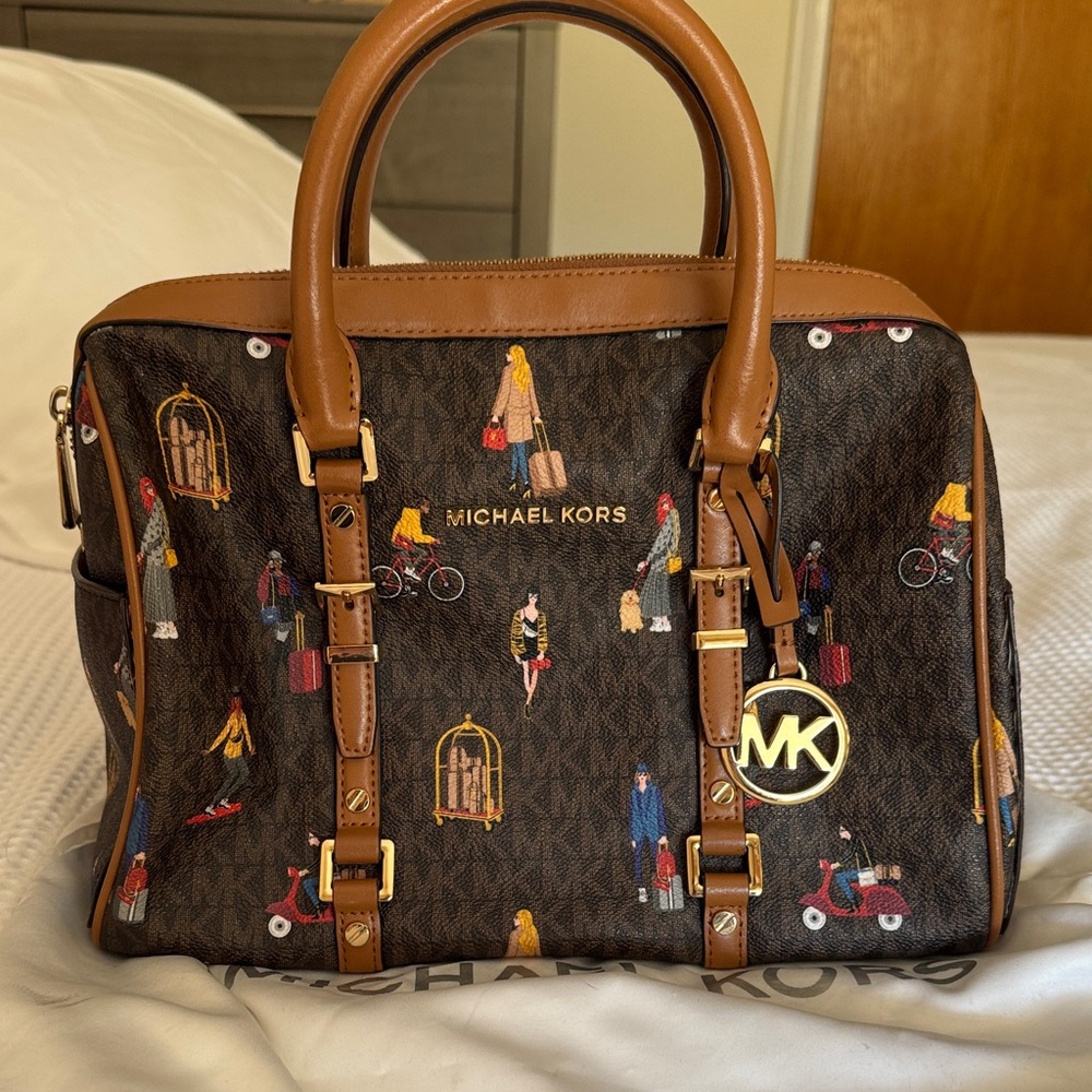 Michael Kors Brown Satchel with Colorful Figures